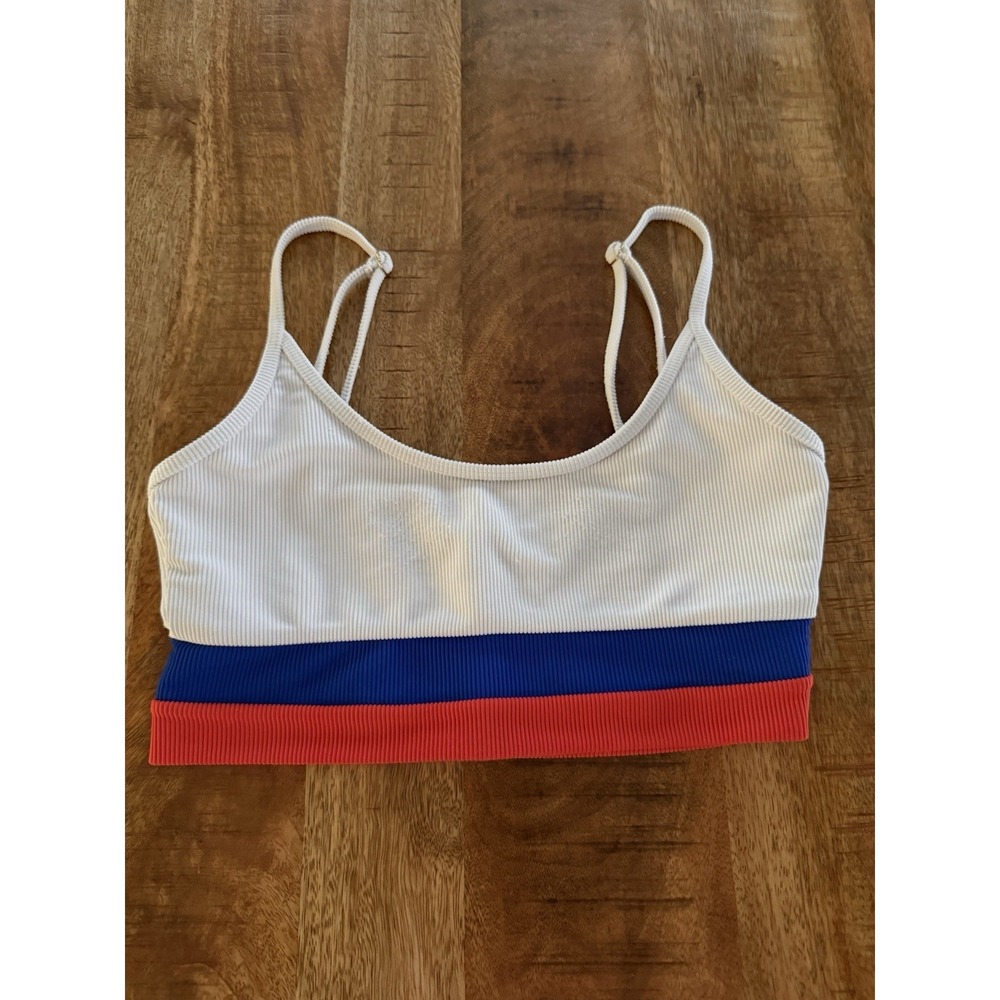 Beach Riot‎ Eva Ribbed Swim Top American Colorblock White Blue Orange M